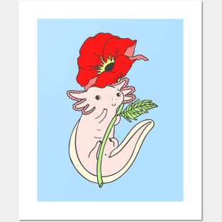 Axolotl with Poppy Posters and Art